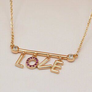 Dainty Rose Gold LOVE Pendant Necklace with Adjustable Chain, XPNL0203